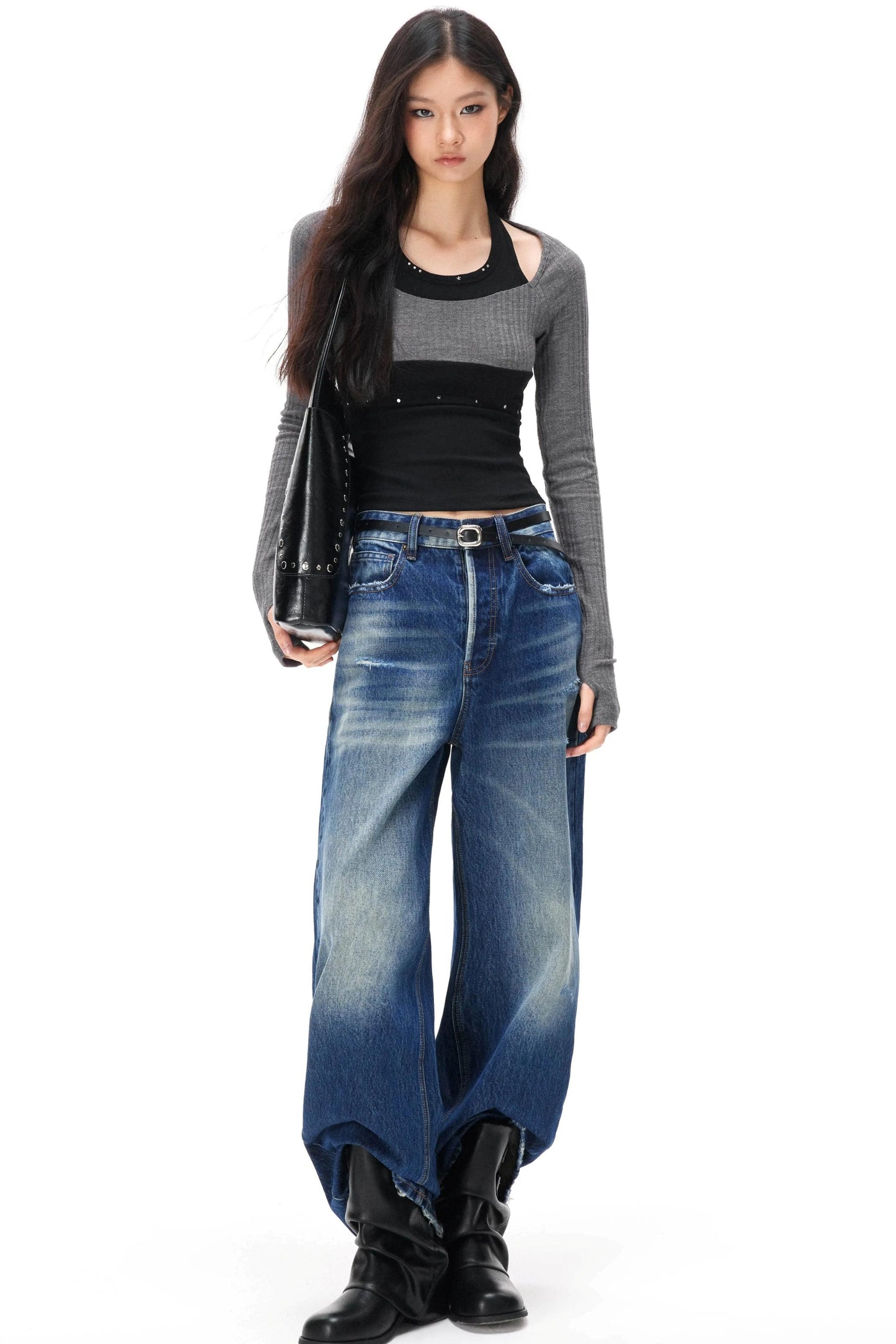 Rhinestone Patchwork Knit Top