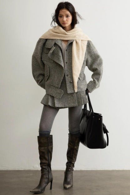 Herringbone Wool Silhouette Jacket Set-Up