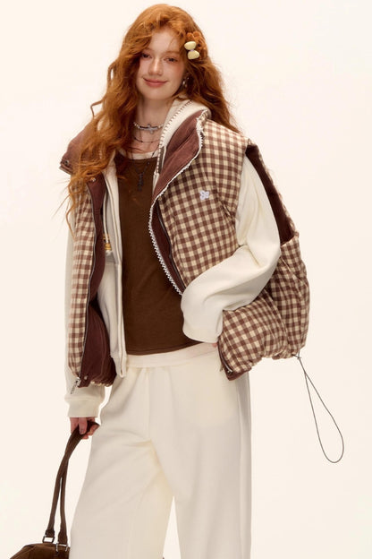 Reversible Plaid Lace Vest Jacket