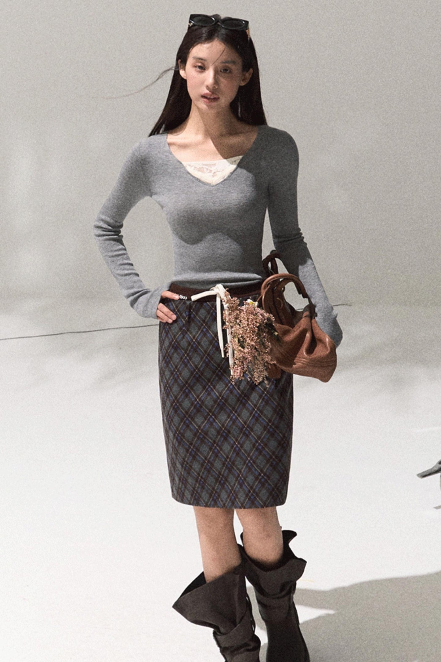 Skin Lace Wool Knit Sleeve Sweater Top