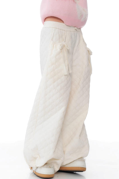 American Style White Bow Cotton Pants