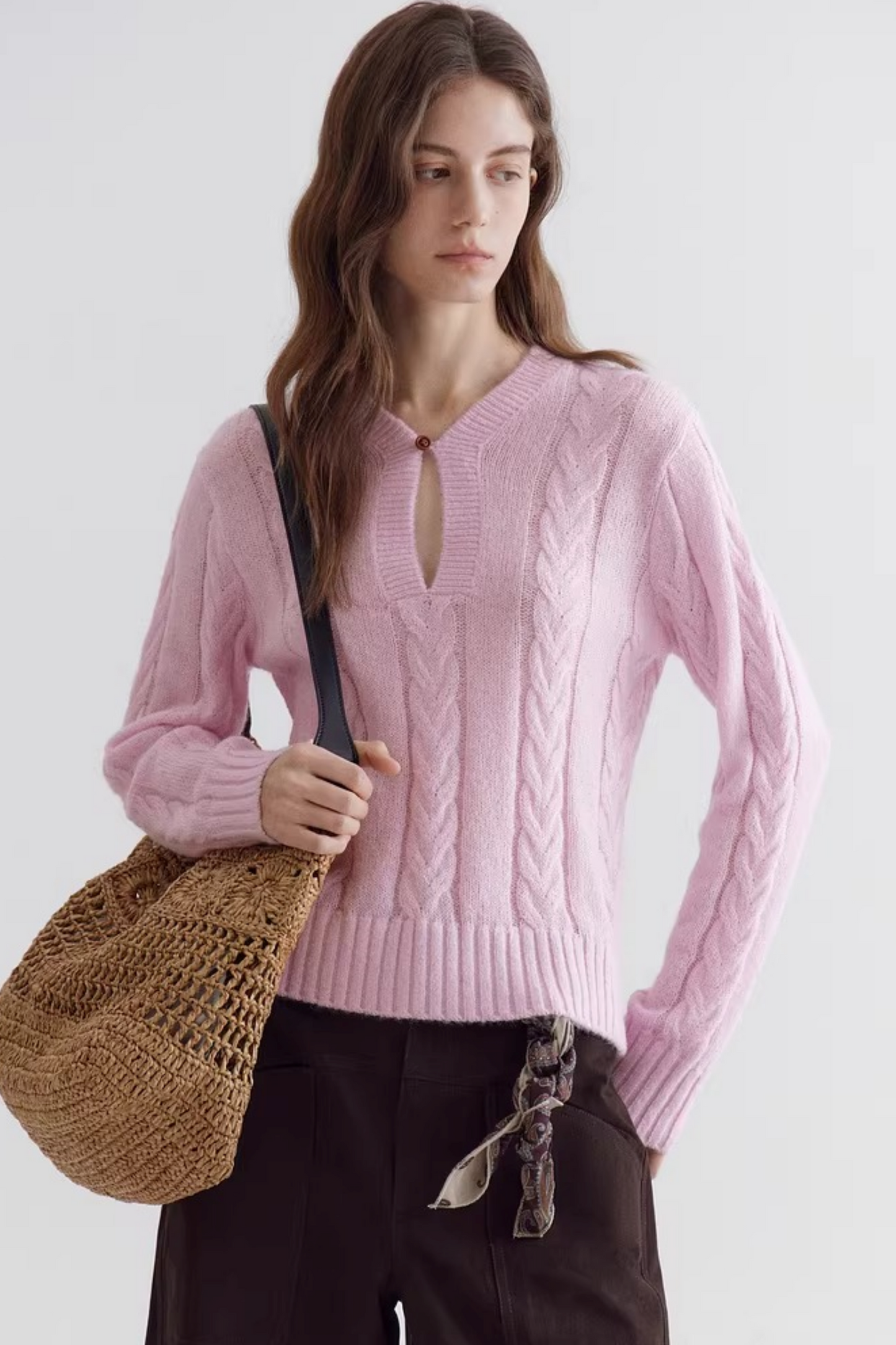 Pink Mohair V-Neck Sweater