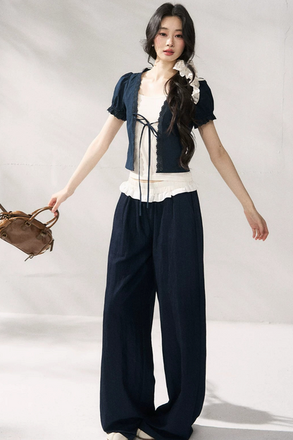 Floral Lace Suspender Cardigan Set-Up