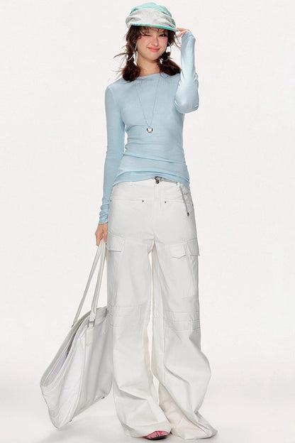 High-Waisted Solid Color Wide-Leg Trousers