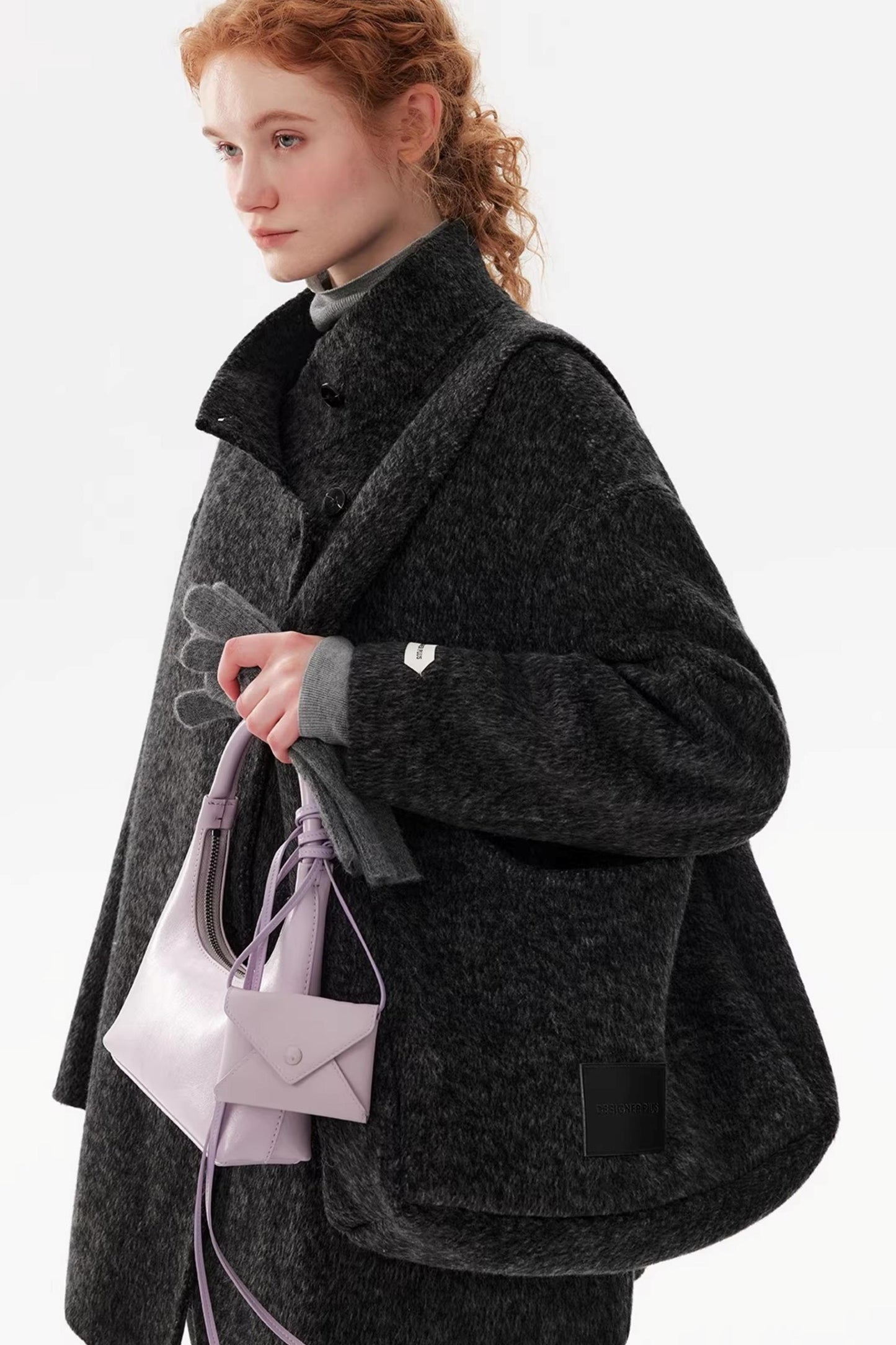 Black Wool Stand Collar Coat