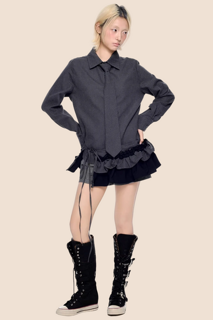 Kariertes Retro Faltenbluse