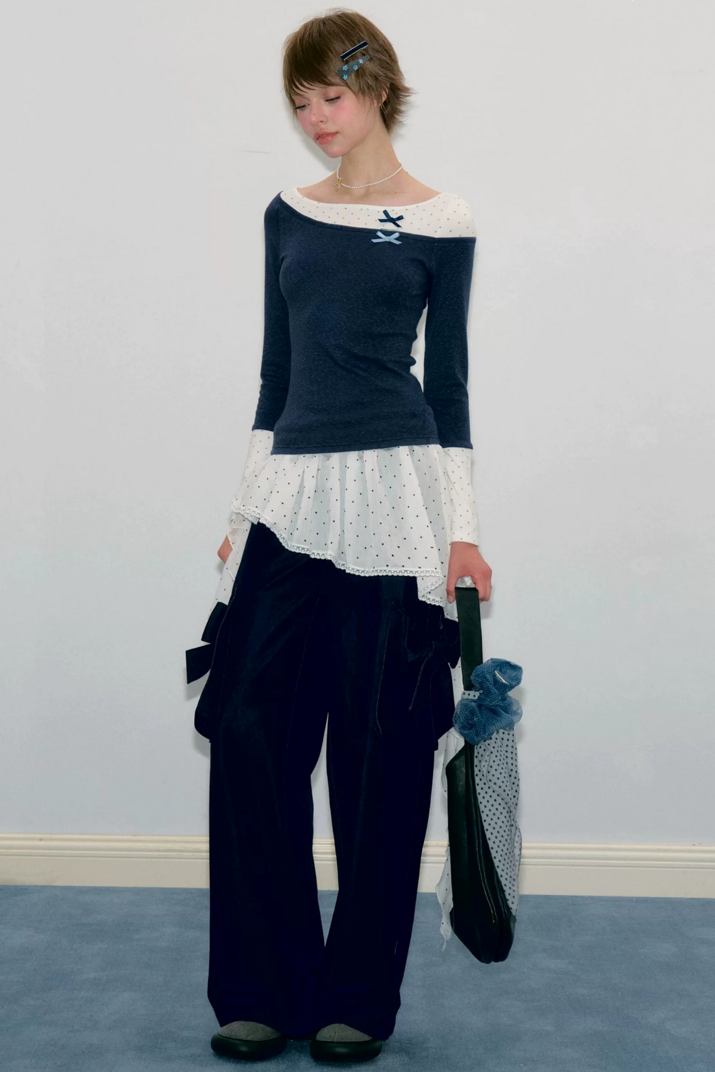 Polka Dot Patchwork Knit Top