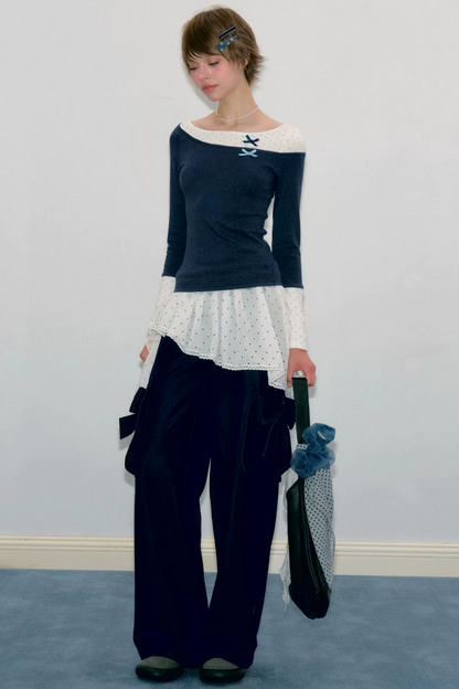 Polka Dot Patchwork Knit Top