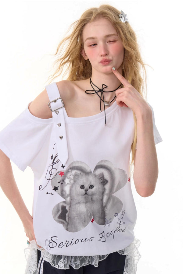 Summer Cat Off-The-Shoulder Top