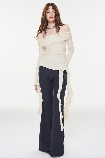 Ruffle One-Shoulder Glitter Top