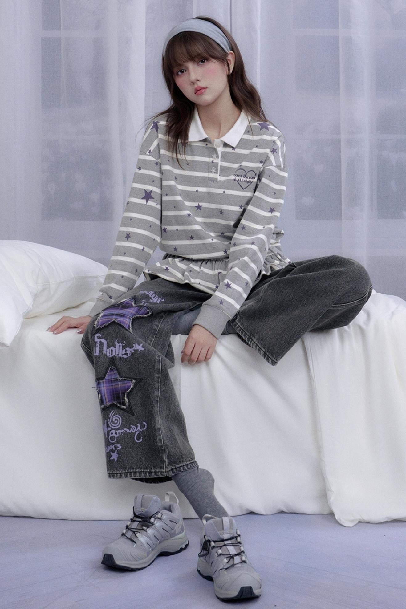 Star Printed Striped Top Set-Up