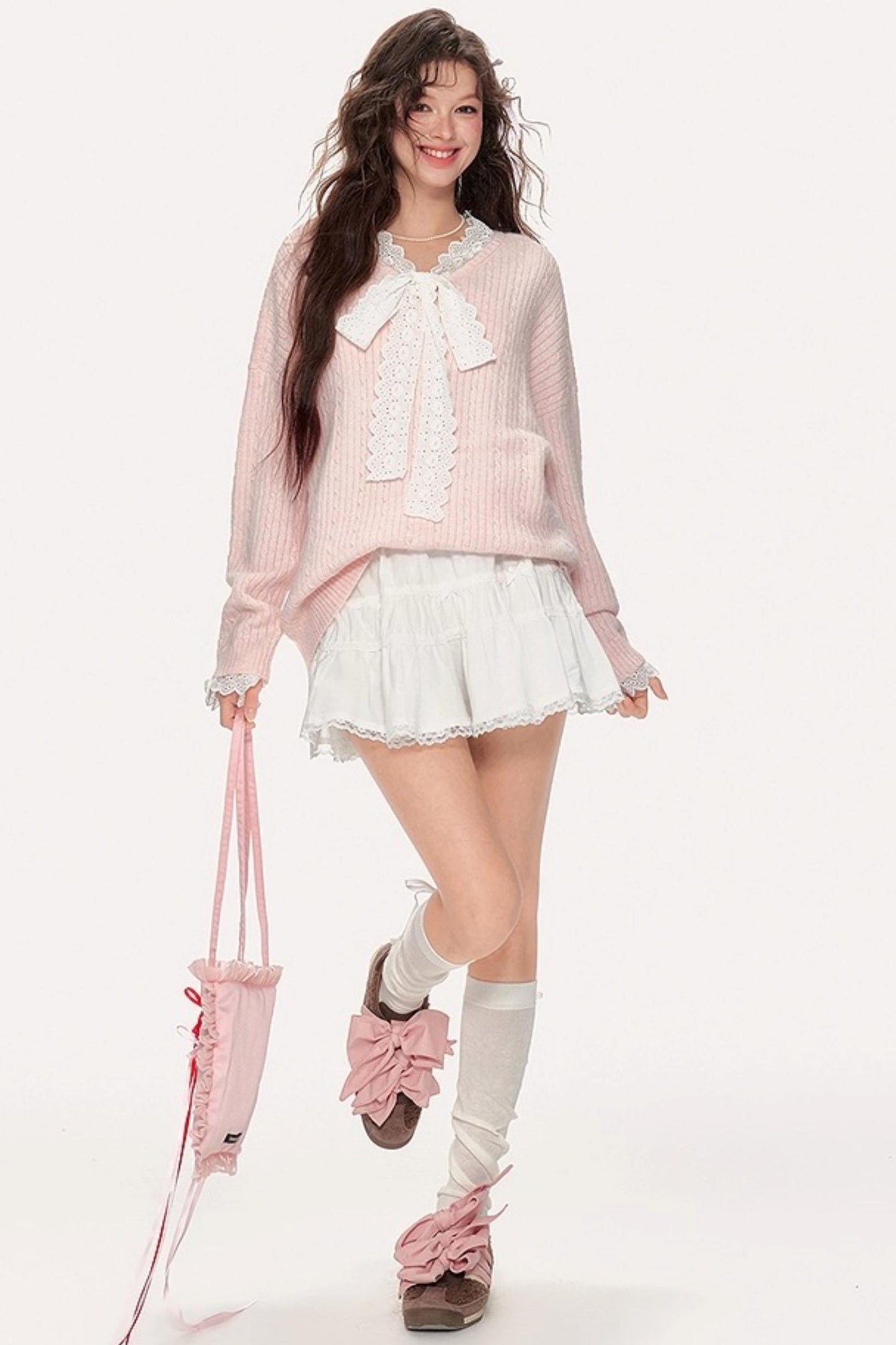 Sweet Lace V-Neck Sweater