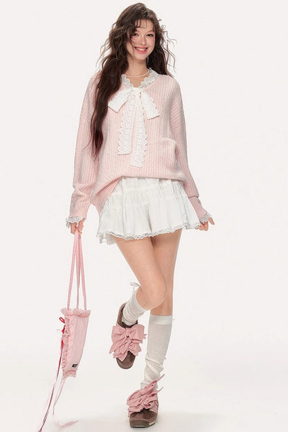 Sweet Lace V-Neck Sweater