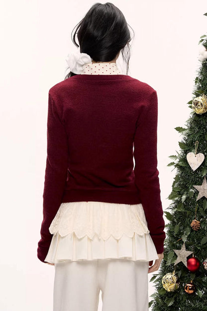 Warm Red Knit Cardigan