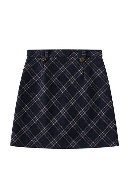 HIGH WAIST PLAID TWEED A-LINE SKIRT