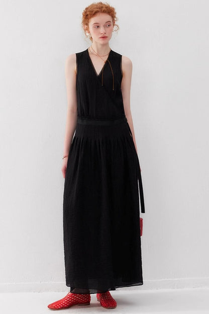 French Lace-Up Maxi Dress