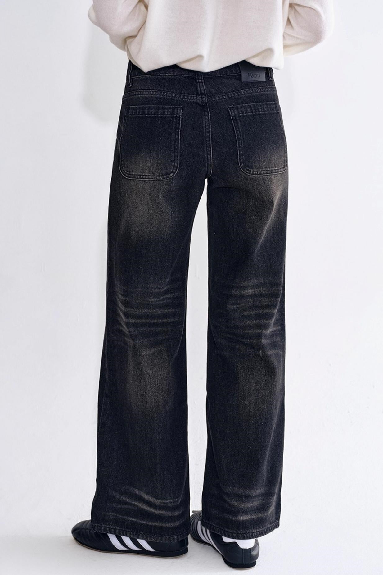 Black Gray Toned Washed Straight Jeans