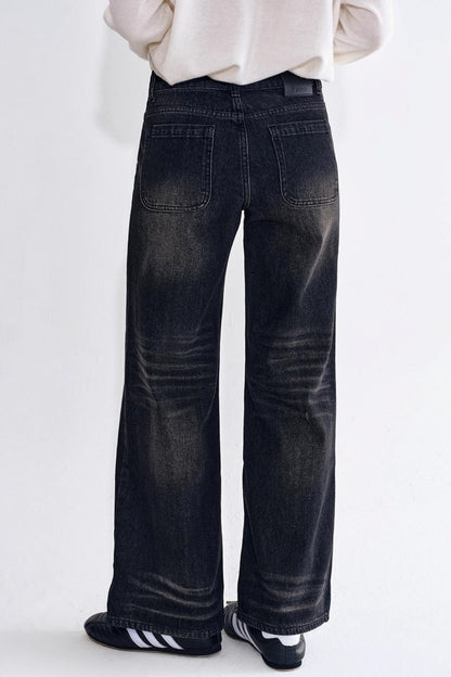 Black Gray Toned Washed Straight Jeans