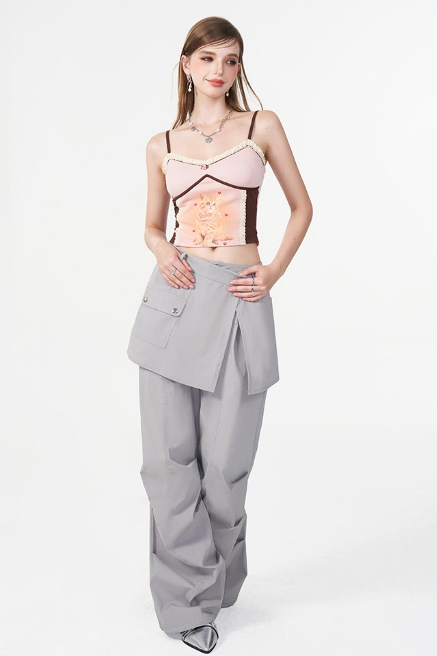 Gray Layered Pleat Work Trousers