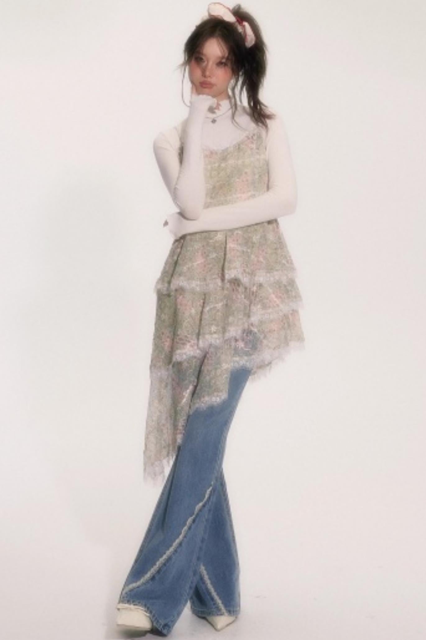 Embroidered Lace Ruffle Dress