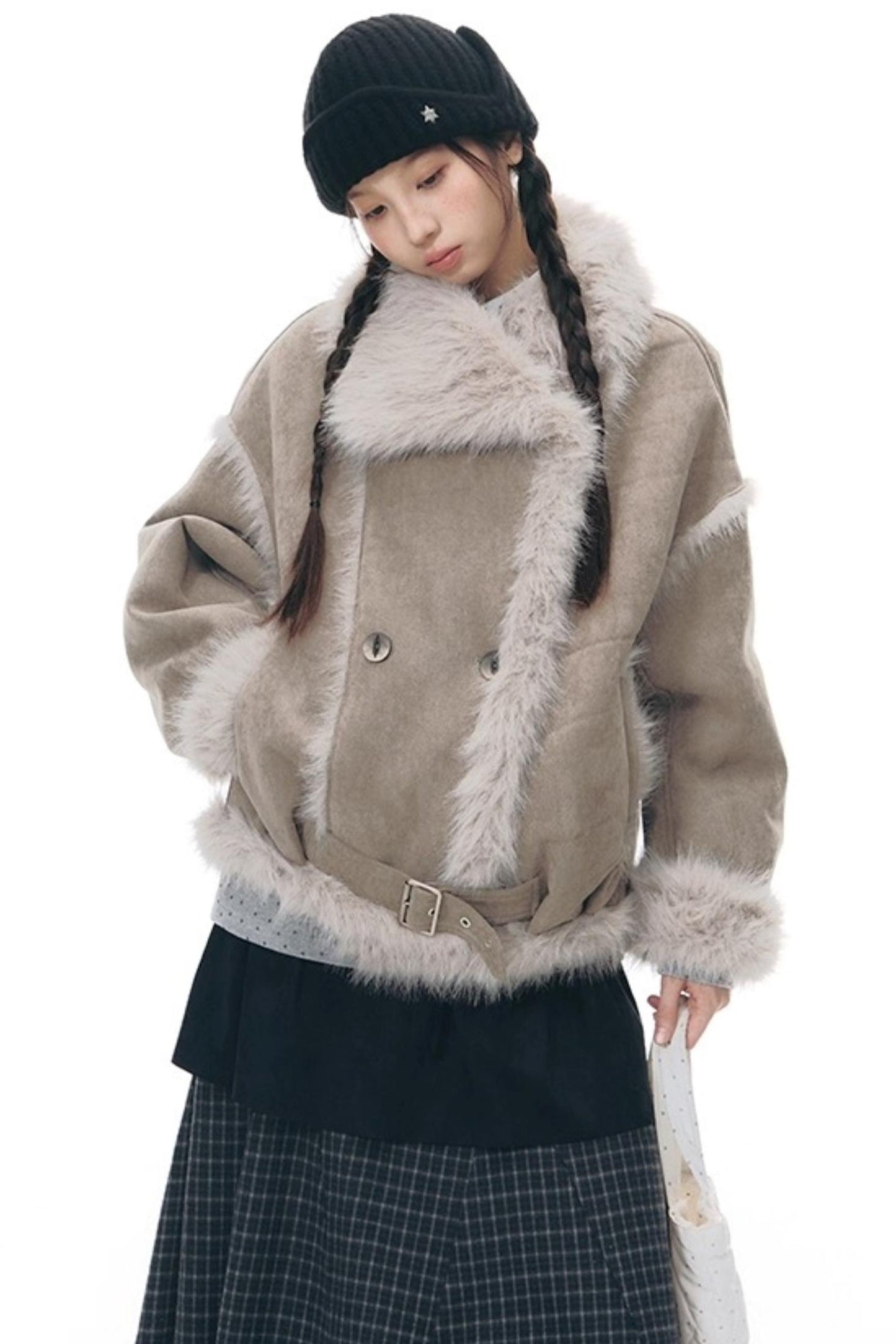 Lapel Shearling Suede Coat