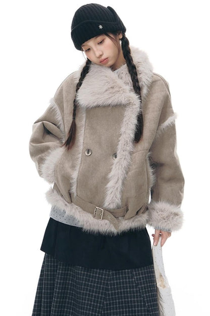 Lapel Shearling Suede Coat