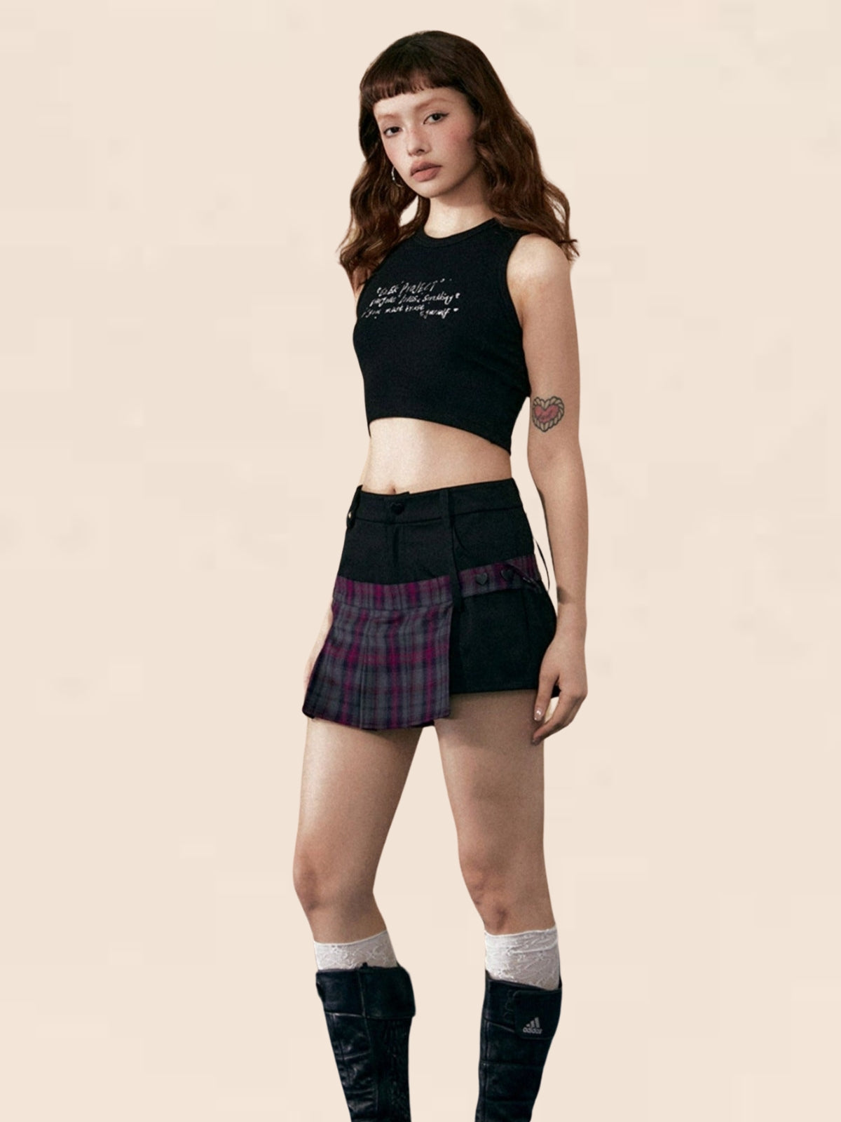 American Retro Plaid Patchwork Short Skirt