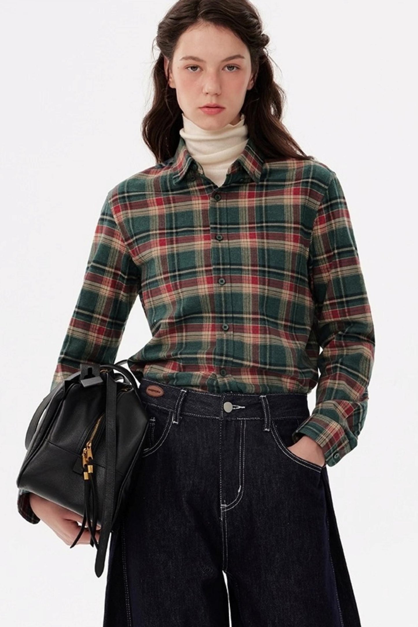 Contrast Check Long Sleeve Lapel Shirt