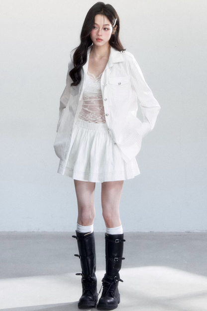 Striped Elegance Shirt Skirt Set-Up