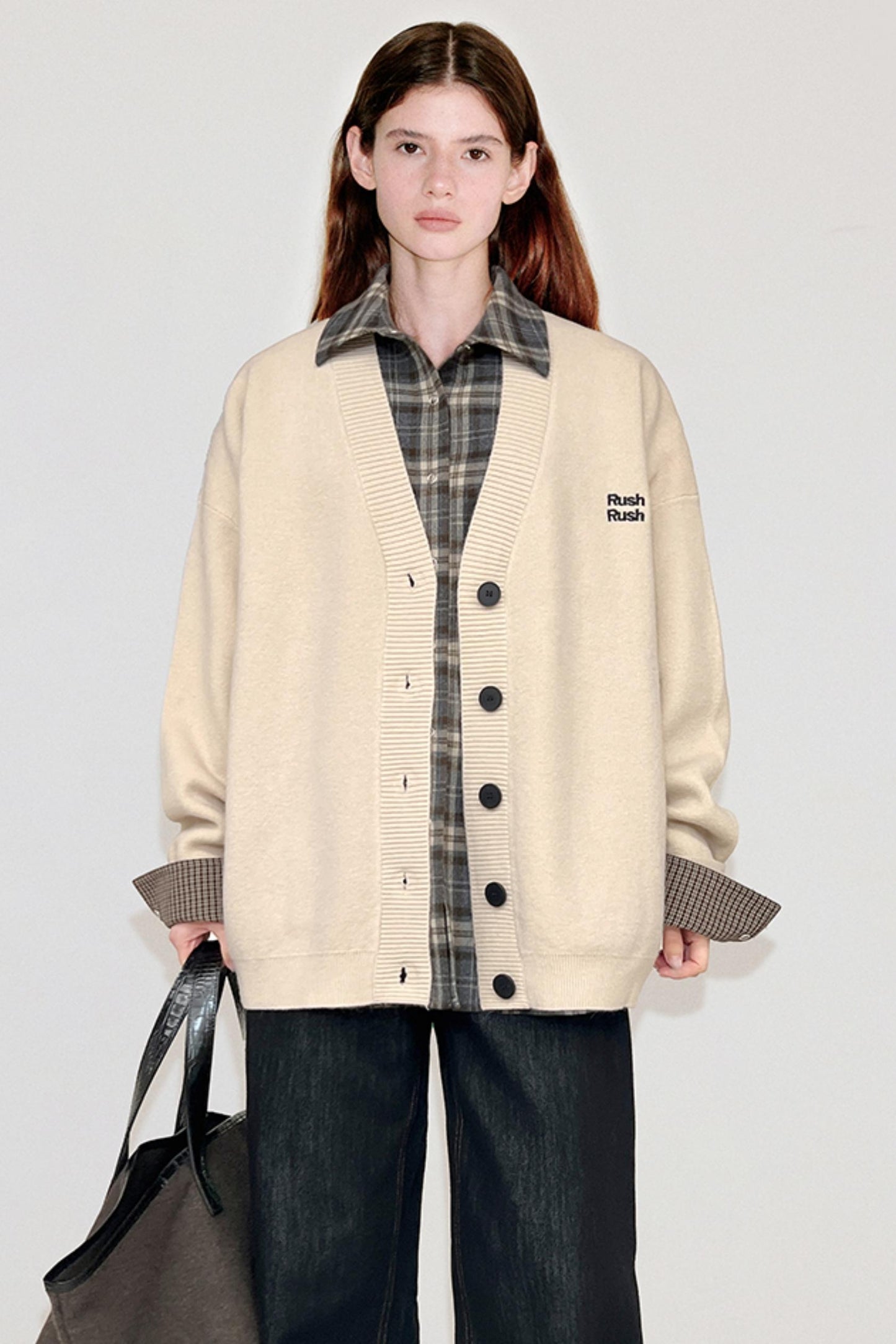 Color-Blocking Embroidered Knitted Cardigan