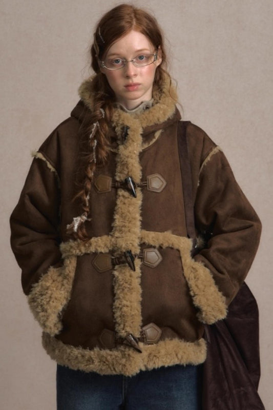 Vintage Horn Suede Hooded Jacket