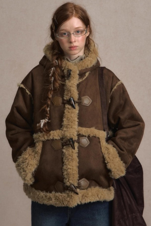 Vintage Horn Suede Hooded Jacket