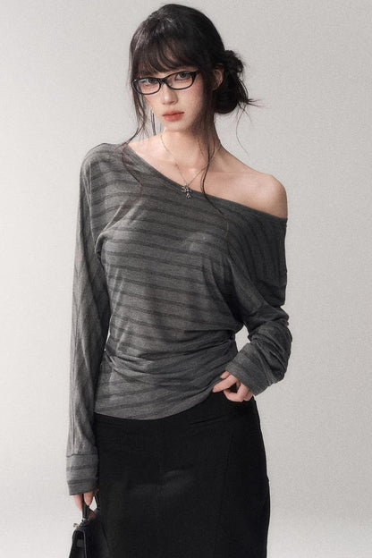 Striped Tencel Off-Shoulder Top