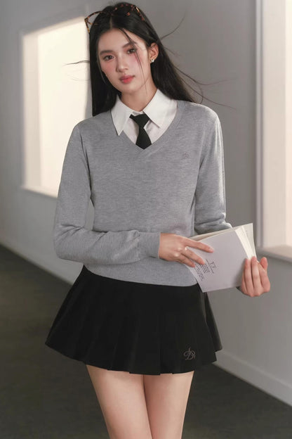 V-Neck Waist-Cinching Knit Sweater