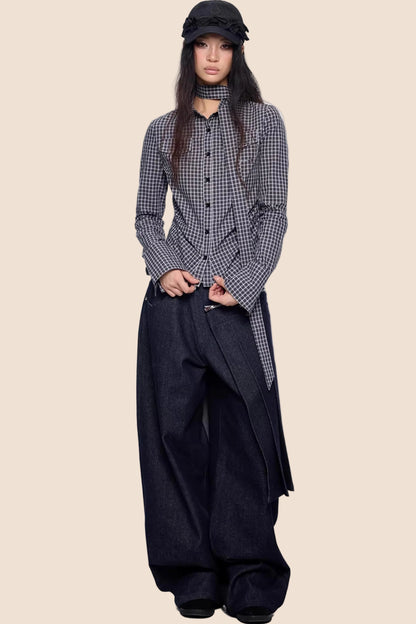 Plaid Retro Lace-Up Shirt