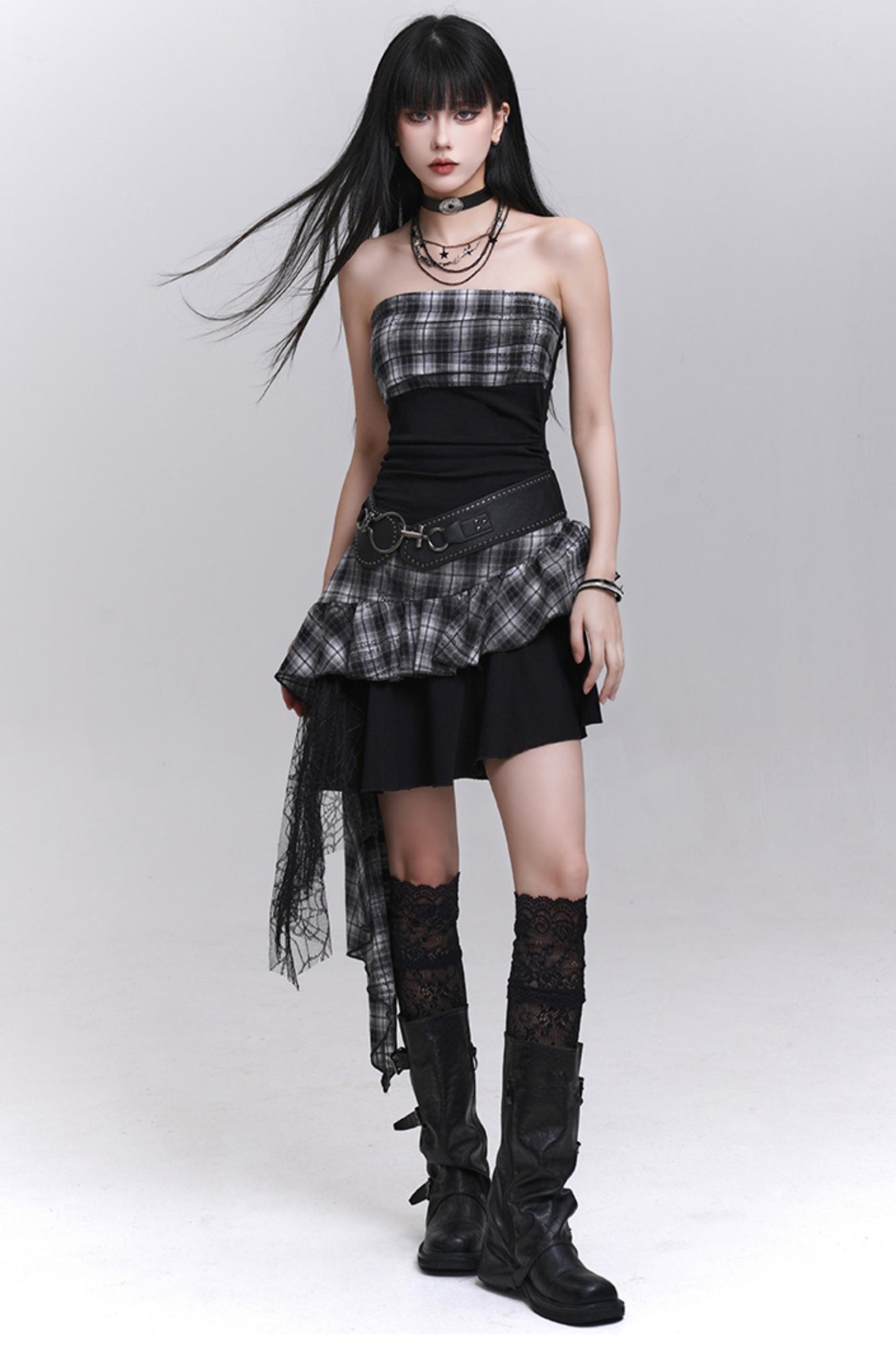 Ethereal Plaid Irregular Dress