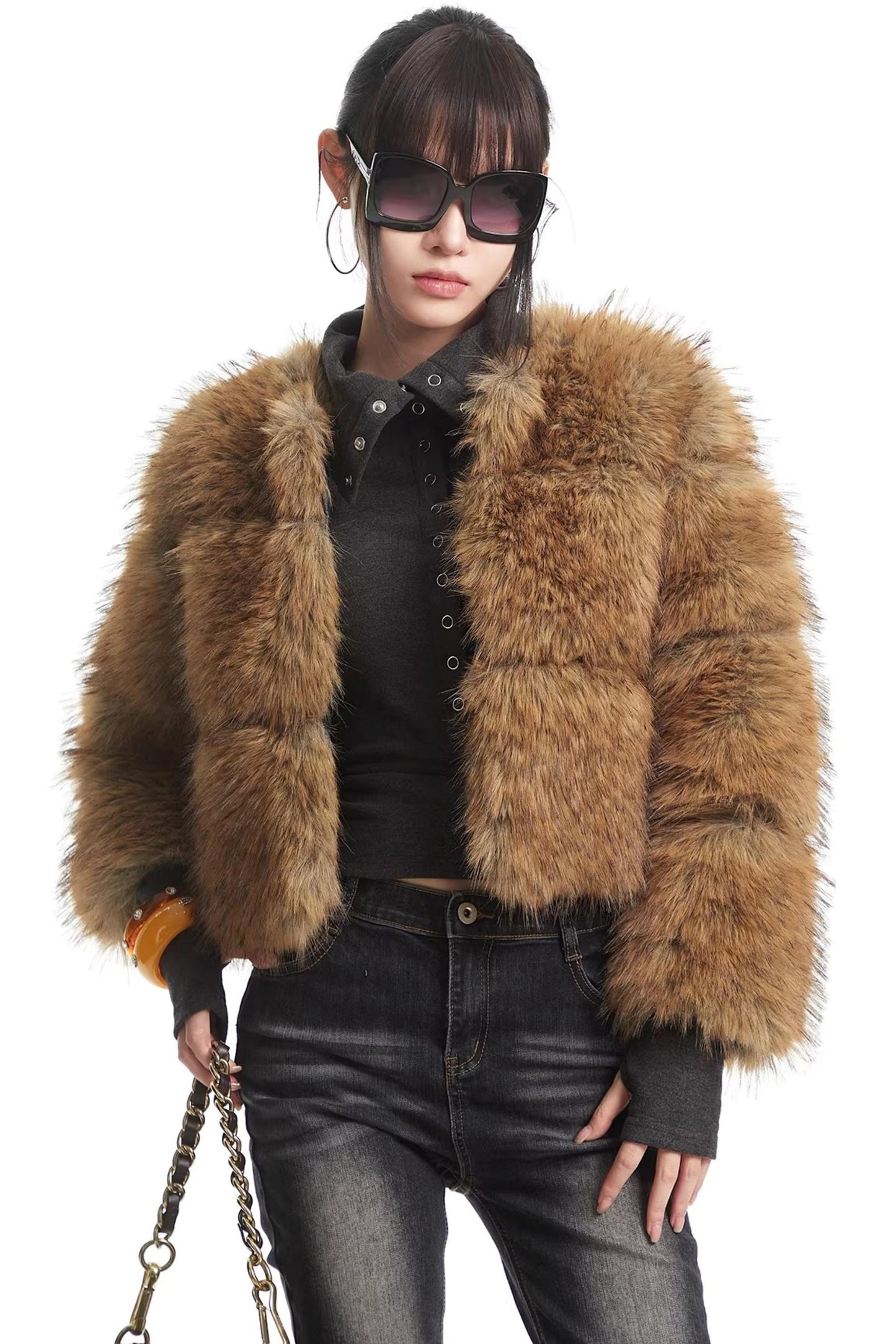 Brown Faux Fur Winter Coat