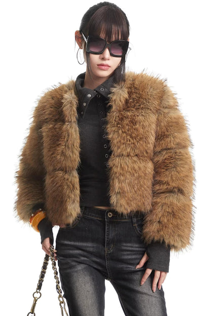 Brown Faux Fur Winter Coat