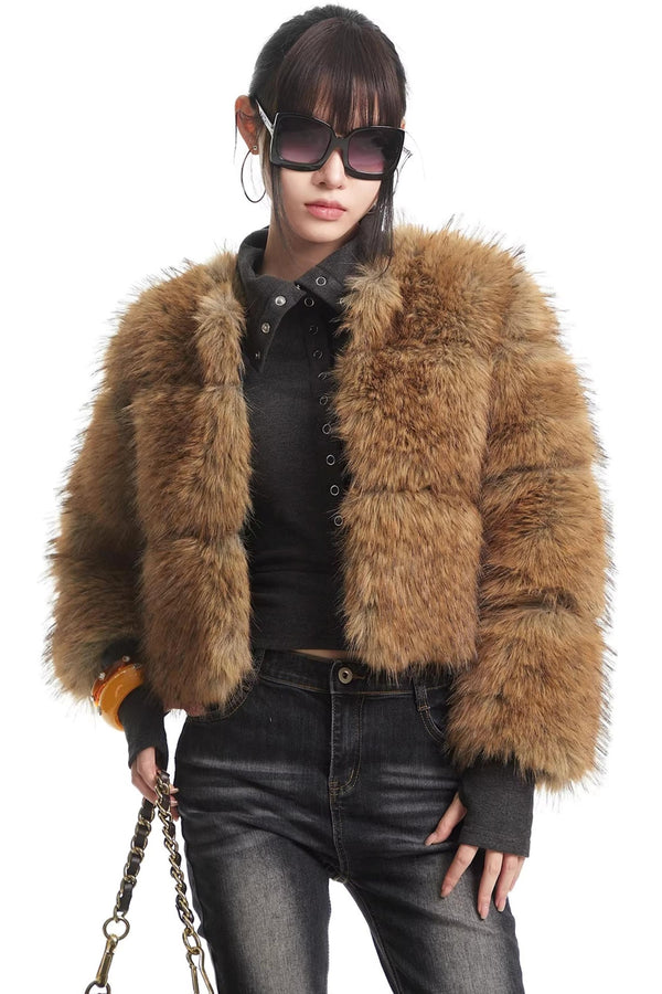 Brown Faux Fur Winter Coat
