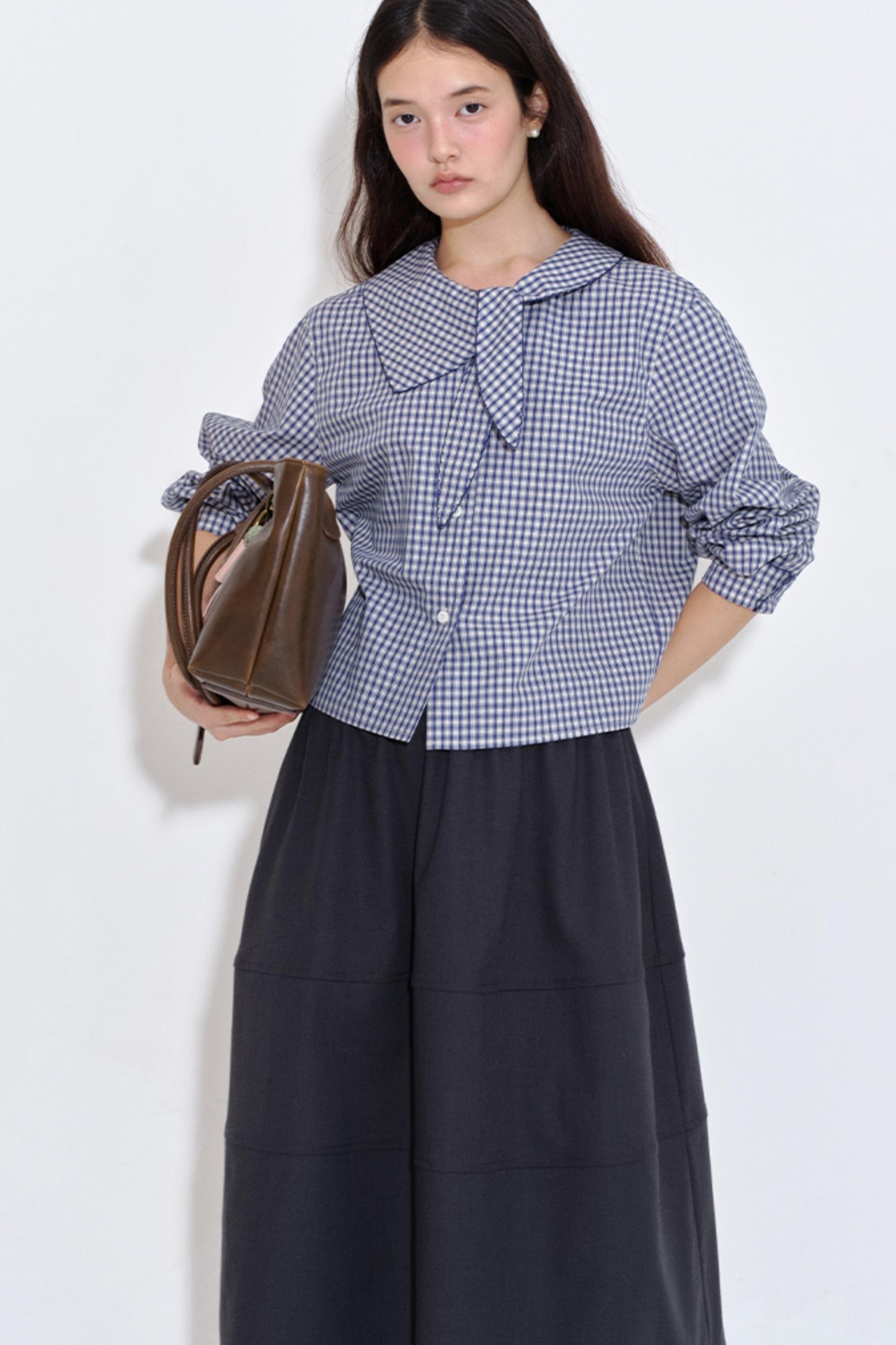 Rabbit Ear Collar Cropped Shirt