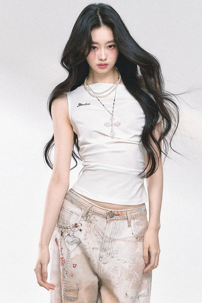 Shoulder-Baring Slim Crop T-Shirt