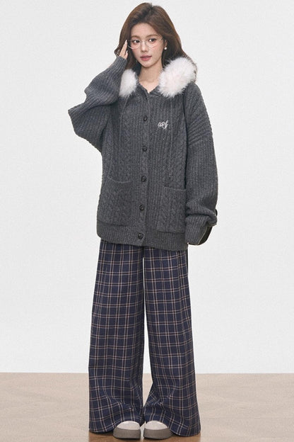 Fur Collar Knitted Jacket Set-Up