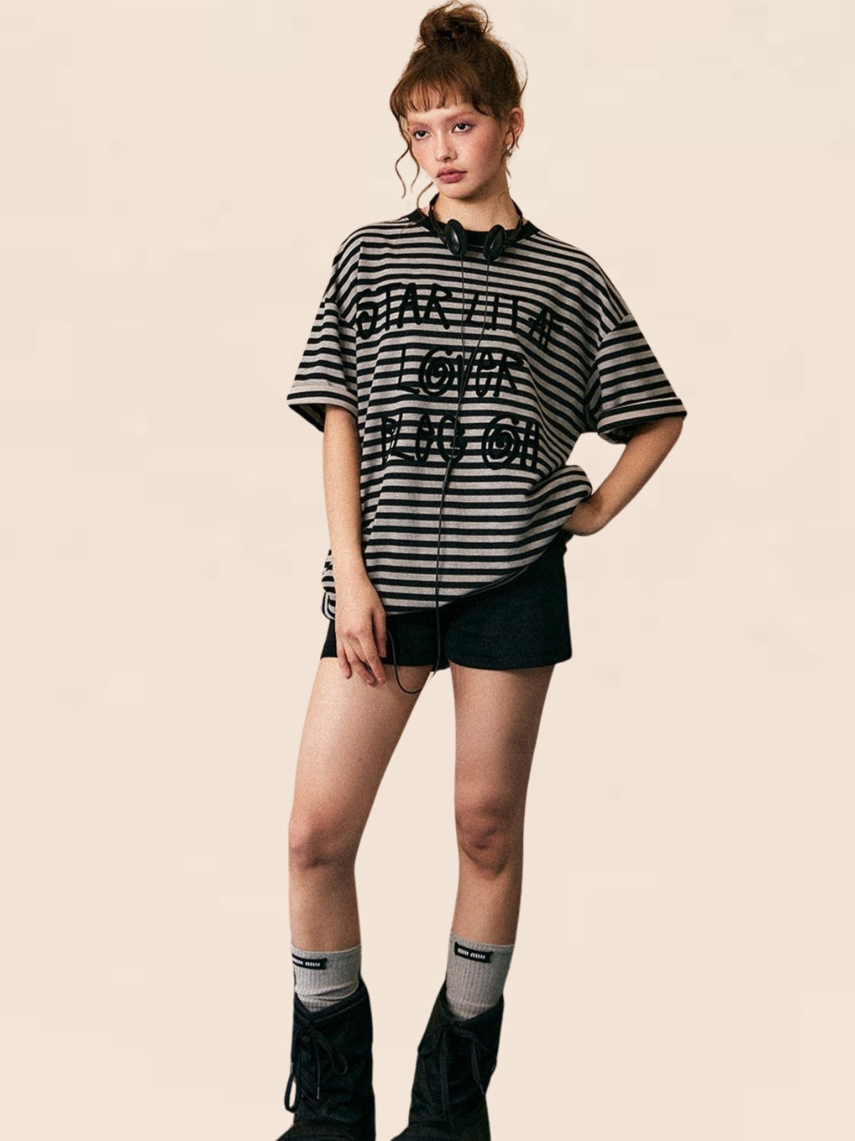 Stripes Print Raglan Top