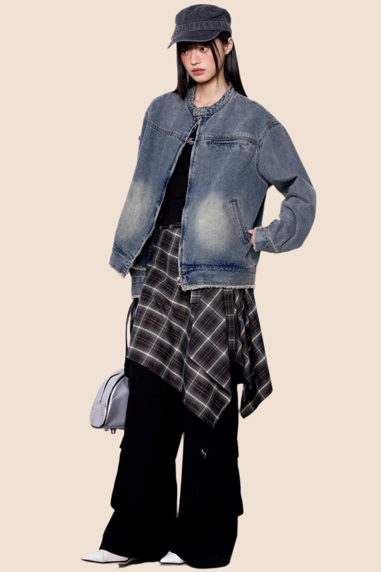 Denim Stand-Up Collar Jacket