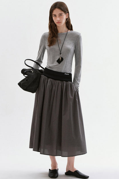 Gray Plaid Cotton A-Line Skirt