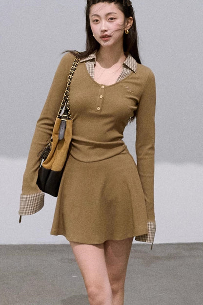 Slim Waist Long-Sleeved Knitted Dress