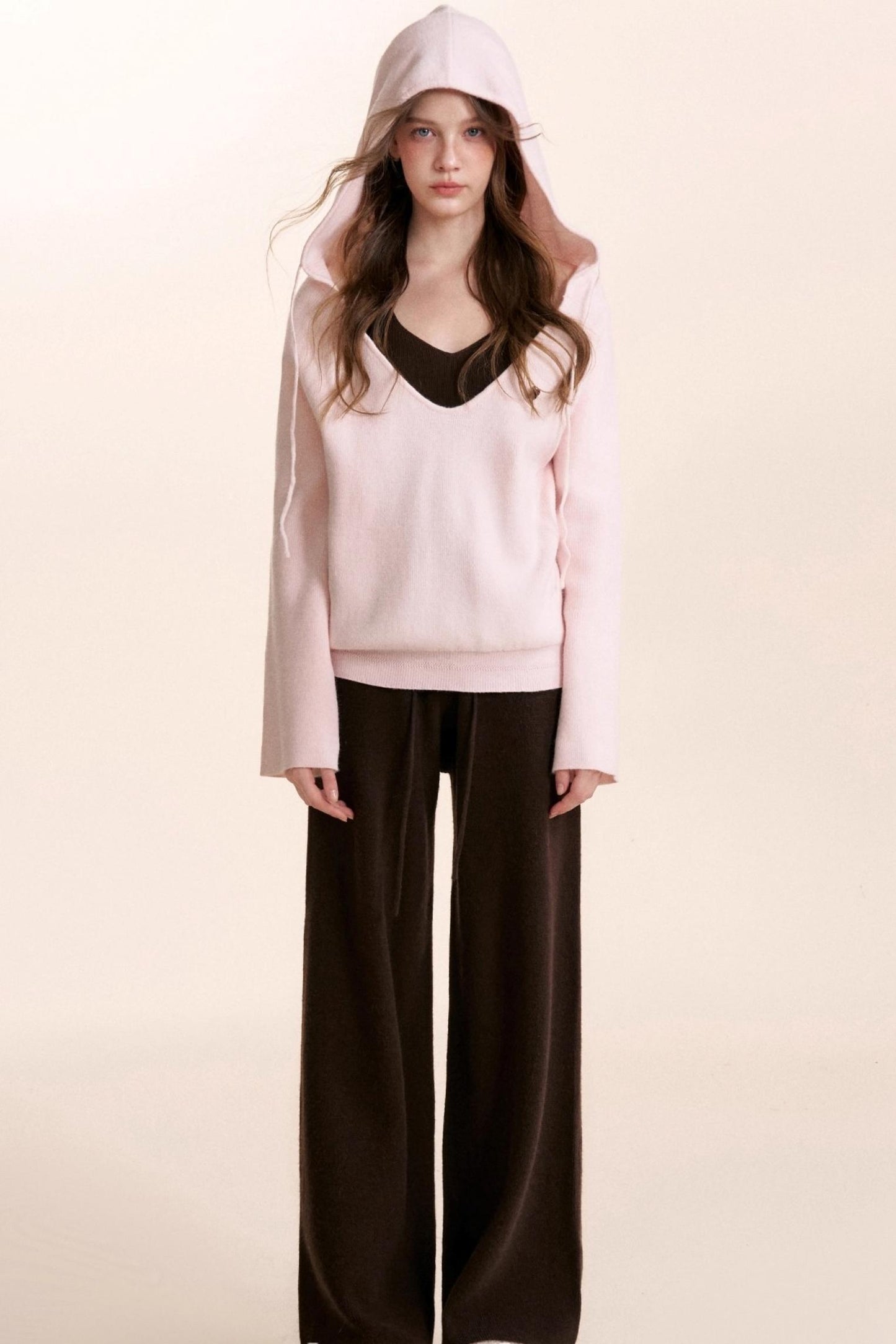 Rose Wool Hooded Knit Set-Up