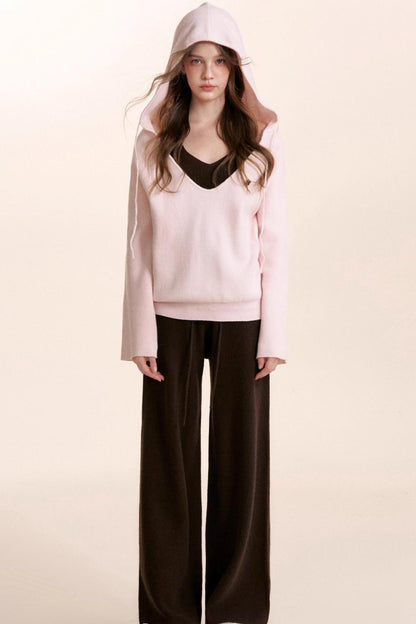 Rose Wool Hooded Knit Set-Up