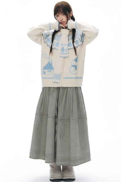 Jacquard-Winterpullover-Set-up mit Schneeansicht