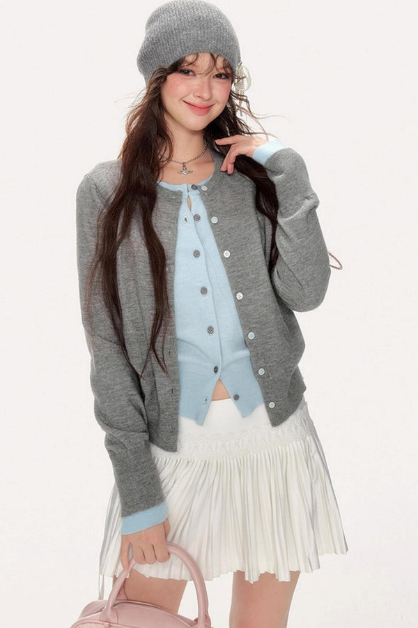 Sweet Girly Contrast Knitted Cardigan